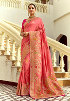 Monjolika Fashion Silk Blend Weaving Salmon Traditional Saree