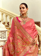 Monjolika Fashion Silk Blend Weaving Salmon Traditional Saree