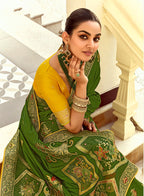 Monjolika Fashion Silk Blend Weaving Green Traditional Saree