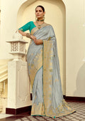Monjolika Fashion Silk Blend Weaving Light Grey Traditional Saree - Distacart
