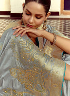 Monjolika Fashion Silk Blend Weaving Light Grey Traditional Saree - Distacart