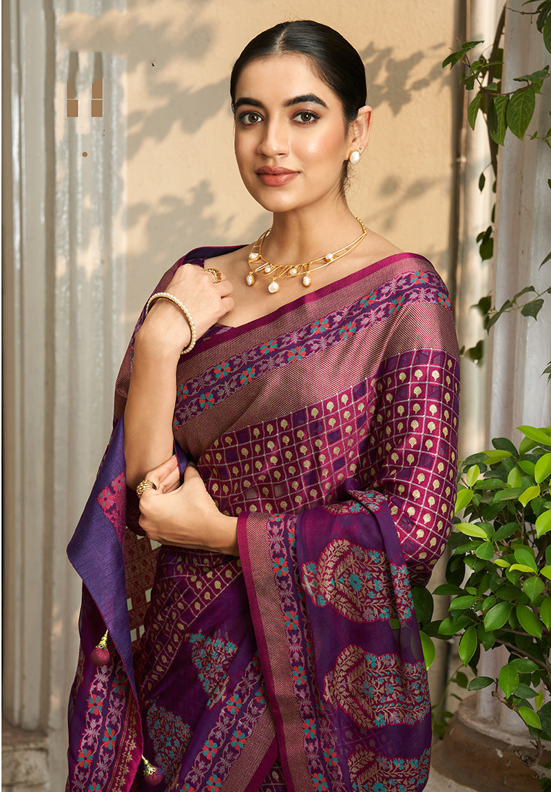 Monjolika Fashion Georgette Printed Purple Classic Saree