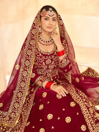 Monjolika Fashion Maroon Embroidered Velvet Designer Long Lehenga Choli