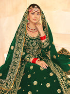 Monjolika Fashion Green Embroidered Velvet Designer Long Lehenga Choli