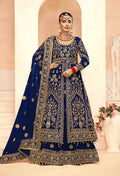 Monjolika Fashion Navy Blue Embroidered Velvet Designer Long Lehenga Choli