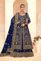Monjolika Fashion Navy Blue Embroidered Velvet Designer Long Lehenga Choli