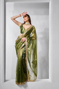 Monjolika Fashion Green Gold Tissue Net Fancy Party Wear Saree