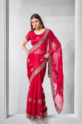 Monjolika Fashion Chiffon Rani Embroidered Classic Saree