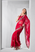 Monjolika Fashion Chiffon Rani Embroidered Classic Saree