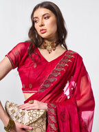 Monjolika Fashion Shimmer Chiffon Rani Embroidered Classic Saree