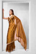 Monjolika Fashion Brown Jimmy Chu Embroidered Classic Saree