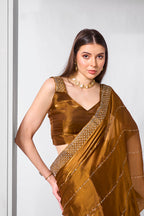 Monjolika Fashion Brown Jimmy Chu Embroidered Classic Saree