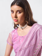 Monjolika Fashion Light Purple Chiffon Embroidered Trendy Saree