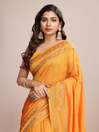 Monjolika Fashion Mustard Vichitra Silk Classic Saree with Embroidered Work