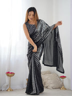 Monjolika Fashion Sequins Georgette Black Reception Party Wear Saree