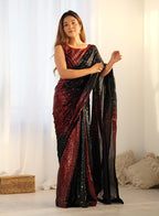 Monjolika Fashion Sequins Georgette Black Reception Party Wear Saree