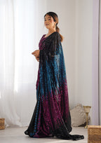 Monjolika Fashion Sequins Georgette Black Reception Party Wear Saree
