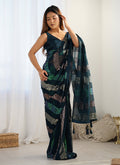 Monjolika Fashion Georgette Sequins Teal Blue Color Classic Saree