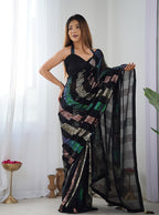 Monjolika Fashion Georgette Sequins Black Color Classic Saree