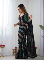 Monjolika Fashion Georgette Sequins Black Color Classic Saree