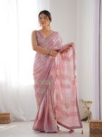Monjolika Fashion Georgette Sequins Pink Color Classic Saree