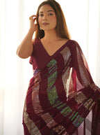 Monjolika Fashion Georgette Sequins Maroon Color Classic Saree