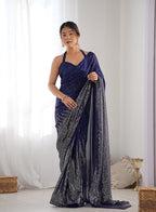 Monjolika Fashion Blue Georgette Party Wear Saree with Sequins Work
