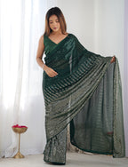 Monjolika Fashion Bottle Green Georgette Party Wear Saree with Sequins Work