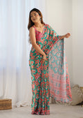 Monjolika Fashion Chinon Digital Print Classic Saree in Mint Green - Distacart