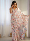 Monjolika Fashion Chinon Digital Print Classic Saree in Off White - Distacart