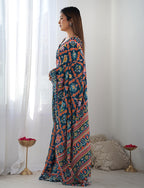 Monjolika Fashion Chinon Digital Print Classic Saree in Navy Blue - Distacart