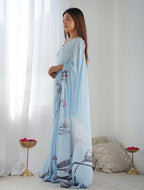Monjolika Fashion Chinon Digital Print Classic Saree in Sky Blue - Distacart