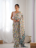 Monjolika Fashion Chinon Digital Print Classic Saree in Off White - Distacart