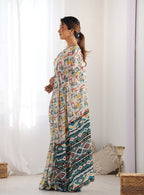 Monjolika Fashion Chinon Digital Print Classic Saree in Off White - Distacart