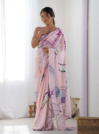 Monjolika Fashion Chinon Digital Print Classic Saree in Baby Pink
