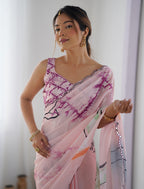 Monjolika Fashion Chinon Digital Print Classic Saree in Baby Pink