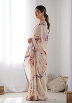 Monjolika Fashion Chinon Digital Print Classic Saree in Cream