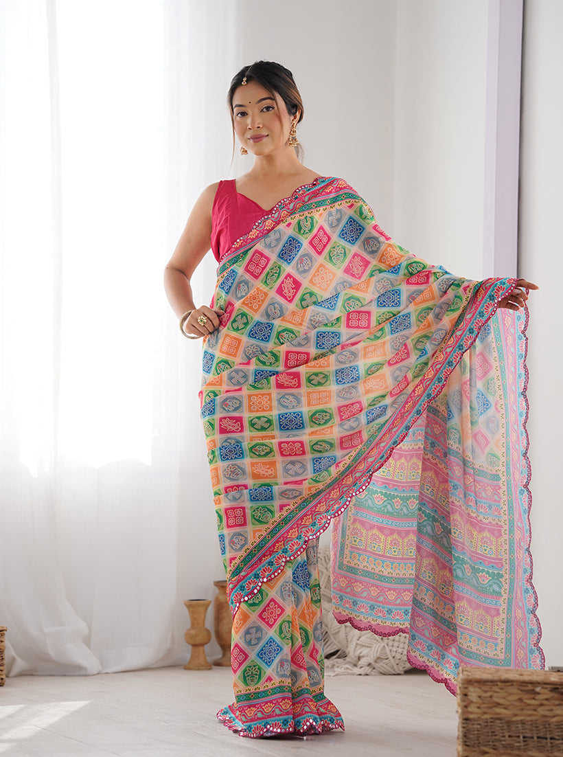 Monjolika Fashion Chinon Digital Print Classic Saree in Multi