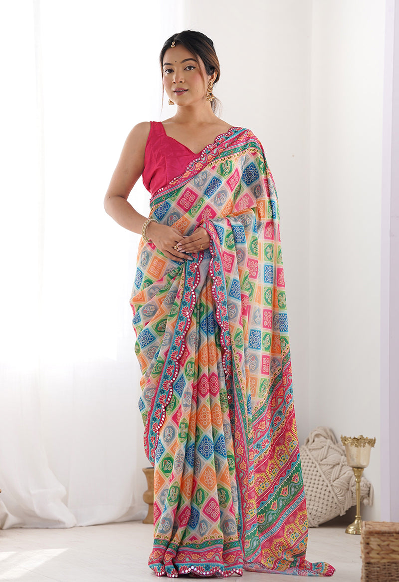 Monjolika Fashion Chinon Digital Print Classic Saree in Multi