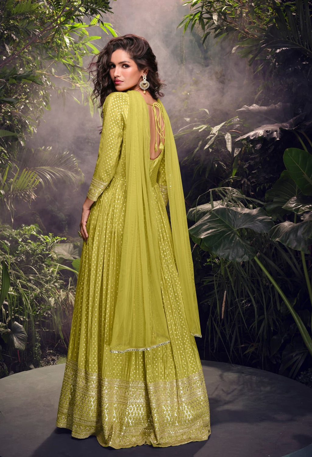 Anaita Lime Viscose Simar Jacquard Stitched Handmade Khatli Work Anarkali Gown - Distacart