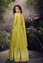 Anaita Lime Viscose Simar Jacquard Stitched Handmade Khatli Work Anarkali Gown - Distacart