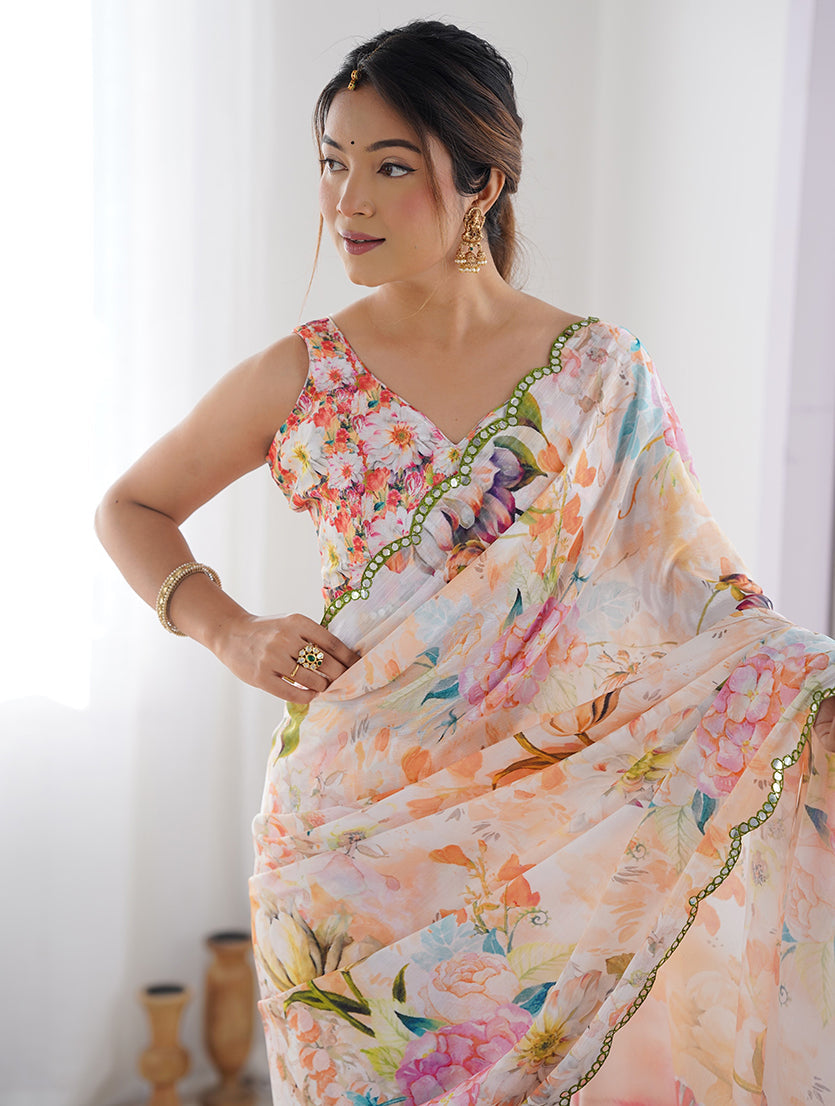 Monjolika Fashion Chinon Digital Print Classic Saree in Multi