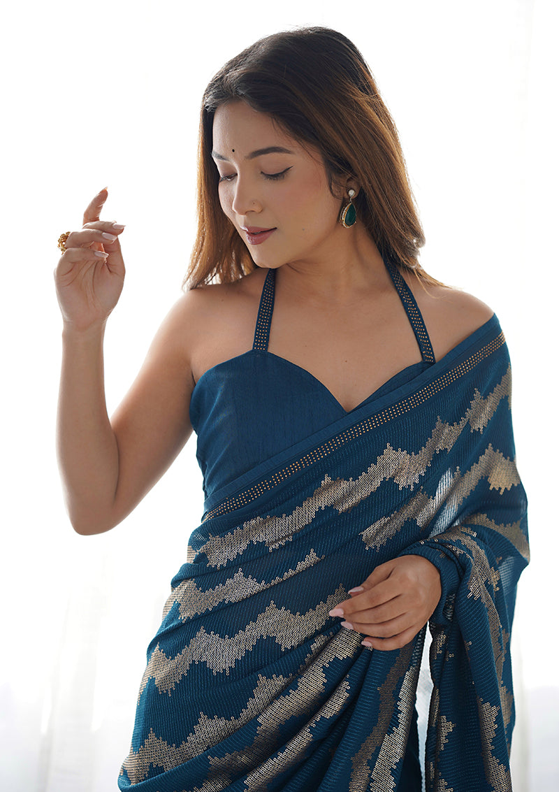 Monjolika Fashion Morpeach Sequins Work Georgette Trendy Saree