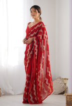 Monjolika Fashion Red Sequins Work Georgette Trendy Saree