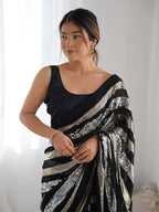 Monjolika Fashion Sequins Work Black Georgette Festival Party Wear Saree