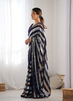Monjolika Fashion Sequins Work Navy Blue Georgette Festival Party Wear Saree