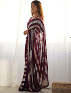 Monjolika Fashion Sequins Work Wine Georgette Festival Party Wear Saree