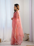 Monjolika Fashion Peach Thread Embroidery Net Trendy Saree - Distacart
