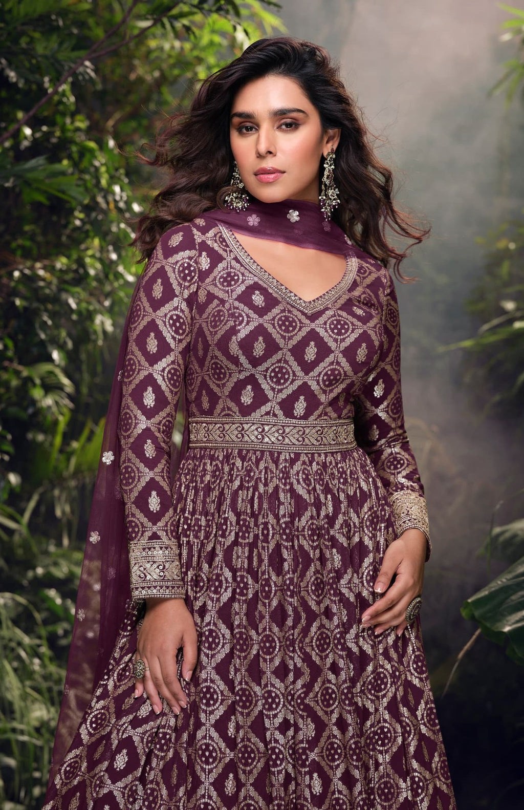 Anaita Wine Viscose Simar Jacquard Stitched Handmade Khatli Work Anarkali Gown - Distacart