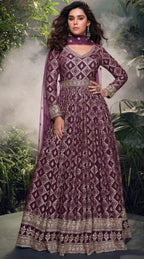 Anaita Wine Viscose Simar Jacquard Stitched Handmade Khatli Work Anarkali Gown - Distacart
